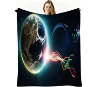 Dozrmey Flannel Bed Blanket blue Planet, 60x80 Inch 3D Print Flannel Throw Large Enough for Double Bed Couples and Spreading on Large Sofas, Extra Warm and Soft for Master Bedroom, AQ8530