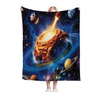 Dozrmey Flannel Bed Blanket Blue Planet, 60x80 Inch 3D Print Flannel Throw Large Enough for Double Bed Couples and Spreading on Large Sofas, Extra Warm and Soft for Master Bedroom, AQ4216