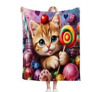 Dozrmey Flannel Bed Blanket Colourful Cat, 60x80 Inch 3D Print Flannel Throw Large Enough for Double Bed Couples and Spreading on Large Sofas, Extra Warm and Soft for Master Bedroom D196-