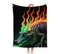 Dozrmey Flannel Bed Blanket Green Crocodile, 60x80 Inch 3D Print Flannel Throw Large Enough for Double Bed Couples and Spreading on Large Sofas, Extra Warm and Soft for Master Bedroom N46