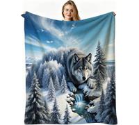 Dozrmey Flannel Bed Blanket Grey Adult Wolf, 60x80 Inch 3D Print Flannel Throw Large Enough for Double Bed Couples and Spreading on Large Sofas, Extra Warm and Soft for Master Bedroom, AW2074