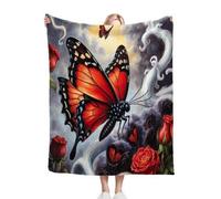 Dozrmey Flannel Bed Blanket Red Butterfly, 60x80 Inch 3D Print Flannel Throw Large Enough for Double Bed Couples and Spreading on Large Sofas, Extra Warm and Soft for Master Bedroom, AQ6100