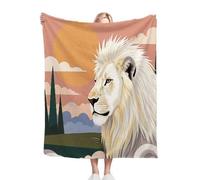 Dozrmey Flannel Blanket King Size White Lion, Large Flannel Bed Cover for Family Beds, Large Sofas, Guest Rooms, Ideal for Family Sleepovers, Winter Warmth, Full-Room Decoration, AQ2279