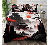 Dozrmey King Duvet Cover Red Sun Ink Painting, Anti-wrinkle Easy Care Microfiber Bedding Sets with Zipper Closure, Cozy & Breathable Quilt Cover Double 240x220 cm for Youth Men Women Q989