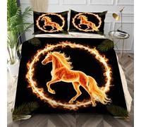 Dozrmey King Duvet Cover Yellow Flaming Horse, Anti-wrinkle Easy Care Microfiber Bedding Sets with Zipper Closure, Cozy & Breathable Quilt Cover Double 240x220 cm for Youth Men Women Q665