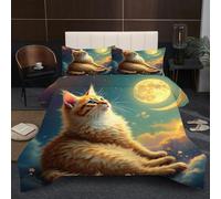 Dozrmey King Duvet Set 2.4kg | Animal Cat, Reinforced U-shaped Quilting, 200GSM High-Loft Cotton, Durable Microfiber Resists Pilling Over Time, 3D Quilt 94" x 86" B169