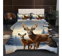 Dozrmey King Duvet Set 2.4kg | Animal Deer, Reinforced U-shaped Quilting, 200GSM High-Loft Cotton, Durable Microfiber Resists Pilling Over Time, 3D Quilt 94" x 86" B195