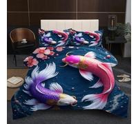 Dozrmey King Duvet Set 2.4kg | Animal fish, Reinforced U-shaped Quilting, 200GSM High-Loft Cotton, Durable Microfiber Resists Pilling Over Time, 3D Quilt 94" x 86" B295