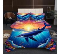 Dozrmey King Duvet Set 2.4kg | Animal Whale, Reinforced U-shaped Quilting, 200GSM High-Loft Cotton, Durable Microfiber Resists Pilling Over Time, 3D Quilt 94" x 86" B189