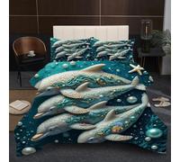Dozrmey King Duvet Set 2.4kg | Dolphin Animal, Reinforced U-shaped Quilting, 200GSM High-Loft Cotton, Durable Microfiber Resists Pilling Over Time, 3D Quilt 94" x 86" B183