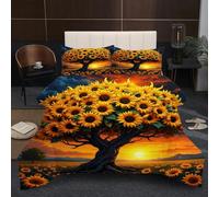 Dozrmey King Duvet Set 2.4kg | Sunflower Tree, Reinforced U-shaped Quilting, 200GSM High-Loft Cotton, Durable Microfiber Resists Pilling Over Time, 3D Quilt 94" x 86" B365