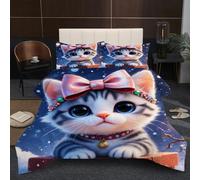 Dozrmey King Duvet Set | Animal Cat, Generous Coverage Design, 200GSM Cotton Fill for Ample Warmth, Fluffy Microfiber for Master Bedroom, 3D Reversible Comforter 90" x 86" C385