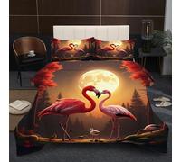 Dozrmey King Duvet Set | Animal Flamingo, Generous Coverage Design, 200GSM Cotton Fill for Ample Warmth, Fluffy Microfiber for Master Bedroom, 3D Reversible Comforter 90" x 86" B143