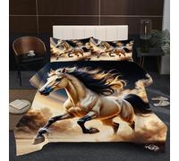 Dozrmey King Duvet Set | Animal Horse, Generous Coverage Design, 200GSM Cotton Fill for Ample Warmth, Fluffy Microfiber for Master Bedroom, 3D Reversible Comforter 90" x 86" C369