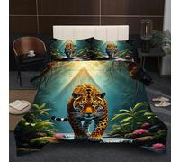 Dozrmey King Duvet Set | Animal Leopard, Generous Coverage Design, 200GSM Cotton Fill for Ample Warmth, Fluffy Microfiber for Master Bedroom, 3D Reversible Comforter 90" x 86" B163