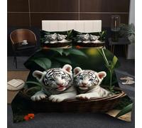 Dozrmey King Duvet Set | Animal Tiger, Generous Coverage Design, 200GSM Cotton Fill for Ample Warmth, Fluffy Microfiber for Master Bedroom, 3D Reversible Comforter 90" x 86" B141