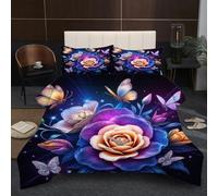 Dozrmey King Duvet Set | Purple Flower, Generous Coverage Design, 200GSM Cotton Fill for Ample Warmth, Fluffy Microfiber for Master Bedroom, 3D Reversible Comforter 90" x 86" B179