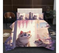 Dozrmey King Size Bedding Set | Animal Cat, Statement 3D Artwork Design, 200GSM Cotton Filled Comforter, Soft Microfiber, Elevates Bedroom Decor, 230x220 cm - 50x75 cm B352