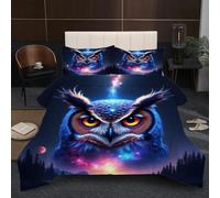 Dozrmey King Size Bedding Set | Animal Owl, Statement 3D Artwork Design, 200GSM Cotton Filled Comforter, Soft Microfiber, Elevates Bedroom Decor, 230x220 cm - 50x75 cm B312