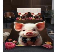 Dozrmey King Size Bedding Set | Animal Pig, Statement 3D Artwork Design, 200GSM Cotton Filled Comforter, Soft Microfiber, Elevates Bedroom Decor, 230x220 cm - 50x75 cm B332