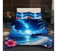 Dozrmey King Size Bedding Set | Beach Scene, Statement 3D Artwork Design, 200GSM Cotton Filled Comforter, Soft Microfiber, Elevates Bedroom Decor, 230x220 cm - 50x75 cm B178