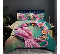 Dozrmey King Size Bedding Set | Colourful Bird, Statement 3D Artwork Design, 200GSM Cotton Filled Comforter, Soft Microfiber, Elevates Bedroom Decor, 230x220 cm - 50x75 cm J116-
