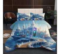 Dozrmey King Size Bedding Set | White Castle, 3D Printed Comforter 240 x 220 cm with 200GSM Cotton, Hotel-Grade Microfiber for Executive Bedroom Comfort, Duvet 2.4 kg B342