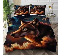Dozrmey King Size Duvet Cover Sets Brown Wolf, Easy Care Microfiber Bedding Sets with Zipper Closure, Cozy & Breathable Quilt Cover Double 240x220 cm for Youth Men Women,AW1133