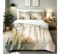 Dozrmey King Size Duvet Cover Sets Pale Yellow Willow Tree, Easy Care Microfiber Bedding Sets with Zipper Closure, Cozy & Breathable Quilt Cover Double 240x220 cm for Youth Men Women, AW7667