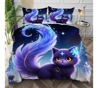 Dozrmey King Size Duvet Cover Sets Purple Cartoon Cat, Easy Care Microfiber Bedding Sets with Zipper Closure, Cozy & Breathable Quilt Cover Double 240x220 cm for Youth Men Women,AW1619