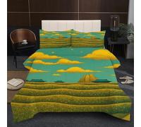Dozrmey Quilt Set Double 1.8kg | Green Landscape, Perfect U-shaped quilting Design, 200GSM Natural Cotton Fill for Optimal Comfort, Includes 1 Duvet 78" x 78" & 2 Pillowcases A5