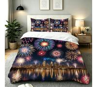Dozrmey Single Duvet Cover Set Blue Fireworks, Soft Microfiber Bedding Sets with Zipper Closure for Boys Girls, Breathable Quilt Cover 135x200 cm with 2 Pillowcases for Bedroom, AE2120