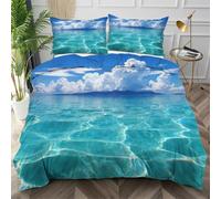 Dozrmey Single Duvet Cover Set Blue Island, Soft Microfiber Bedding Sets with Zipper Closure for Boys Girls, Breathable Quilt Cover 135x200 cm with 2 Pillowcases for Bedroom,AW6284