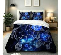 Dozrmey Single Duvet Cover Set Blue Tortoise, Soft Microfiber Bedding Sets with Zipper Closure for Boys Girls, Breathable Quilt Cover 135x200 cm with 2 Pillowcases for Bedroom, AW8066