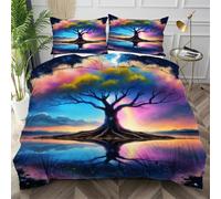 Dozrmey Single Duvet Cover Set Colourful Tree, Soft Microfiber Bedding Sets with Zipper Closure for Boys Girls, Breathable Quilt Cover 135x200 cm with 2 Pillowcases for Bedroom,AQ3182