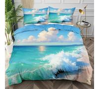Dozrmey Single Duvet Cover Set Cyan Waves, Soft Microfiber Bedding Sets with Zipper Closure for Boys Girls, Breathable Quilt Cover 135x200 cm with 2 Pillowcases for Bedroom,AW6446