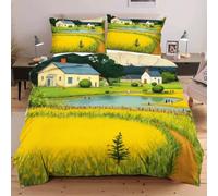 Dozrmey Single Duvet Cover Set Oil Painting Landscape, Soft Microfiber Bedding Single Bed Cover Set for Boys Girls, Breathable Quilt Cover with Zipper Closure + 2 Pillowcases (19"x29" - 53"x79"),A9