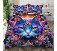 Dozrmey Single Duvet Cover Set Purple Cat, Soft Microfiber Bedding Sets with Zipper Closure for Boys Girls, Breathable Quilt Cover 135x200 cm with 2 Pillowcases for Bedroom,AW1244