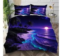 Dozrmey Single Duvet Cover Set Purple Island, Soft Microfiber Bedding Sets with Zipper Closure for Boys Girls, Breathable Quilt Cover 135x200 cm with 2 Pillowcases for Bedroom,AW6518