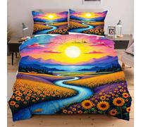 Dozrmey Super King Duvet Cover Set 260x220 Sunflower Landscape, Microfibre Superking Bedding Comforter Set with Zipper Closure, Super Comfy Quilt Covers Sets for Children Adults