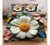 Dozrmey Super King Duvet Cover Set 260x220 White Flower, Microfibre Superking Bedding Comforter Set with Zipper Closure, Super Comfy Quilt Covers Sets for Children Adults,A1