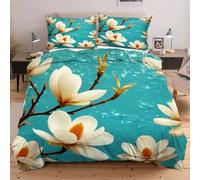 Dozrmey Super King Duvet Cover Set White Flower, Soft Microfiber Bedding Super King Bed Cover Set for Teens Adults， Reversible Superking Bedding Set with Zipper Closure - 102"x86",A2