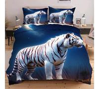Dozrmey Super King Duvet Cover Set White Tiger, Soft Microfiber Bedding Super King Bed Cover Set for Teens Adults， Reversible Superking Bedding Set with Zipper Closure - 102"x86",A2