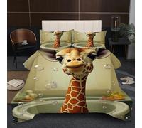 Dozrmey Super King Duvet Set 2.7kg Weight | Bathing Giraffe, 3D Oversized Reversible Comforter Design, 200GSM Cotton Fill for Complete Coverage, Sinks Into Bed Frame, 260x240 cm