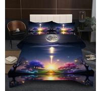 Dozrmey Super King Duvet Set | Night Scene, Expansive Coverage for Large Beds, 200GSM Cotton Fill for Total Warmth, 3D Printed Duvet 102" x 86" + 2 Pillowcases 19" x 29" B345