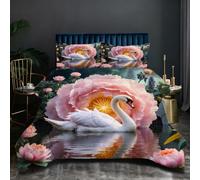 Dozrmey Super King Duvet Set | Pink Swan, Expansive Coverage for Large Beds, 200GSM Cotton Fill for Total Warmth, 3D Printed Duvet 102" x 86" + 2 Pillowcases 19" x 29" Q113