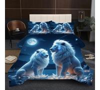 Dozrmey Super King Duvet Set | White lion, Expansive Coverage for Large Beds, 200GSM Cotton Fill for Total Warmth, 3D Printed Duvet 102" x 86" + 2 Pillowcases 19" x 29" B291