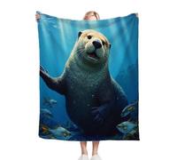 Dozrmey Throw Blanket Double Size Animal Otter, Soft Thick Flannel Blanket Double Size for Adult Kids, Microfiber Fluffy Flannel Blankets for Bed Sofa Living Room, 60" x 80"