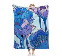 Dozrmey Throw Blanket Double Size Blue Flower, Soft Thick Flannel Blanket Double Size for Adult Kids, Microfiber Fluffy Flannel Blankets for Bed Sofa Living Room, 60" x 80"#1