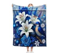 Dozrmey Throw Blanket Double Size Blue Plant Flowers, Soft Thick Flannel Blanket Double Size for Adult Kids, Microfiber Fluffy Flannel Blankets for Bed Sofa Living Room, 60" x 80"